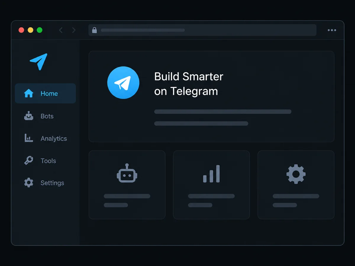 Conceptual dark Web product interface with navigation and tool panels
